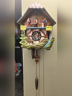Vintage German E. Schmeckenbecher Blck. Forest Cuckoo Clock W/ Musical Sawmill!